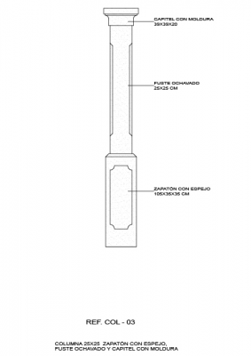 Columna 25x25, zapatón con espejo, fuste ochavado y capitel con moldura. REF COL - 03