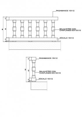 Balaustrada con balaustre con chaflanes de 63x10x10 REF. BAL-03