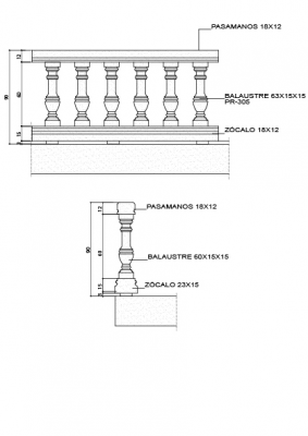Balaustrada con balaustre  de 60x15x15 REF. BAL-04