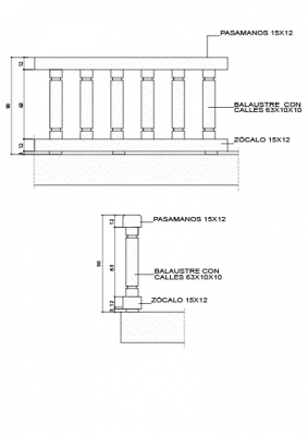 Balaustrada con balaustre con calles de de 63x10x10  REF. BAL-02