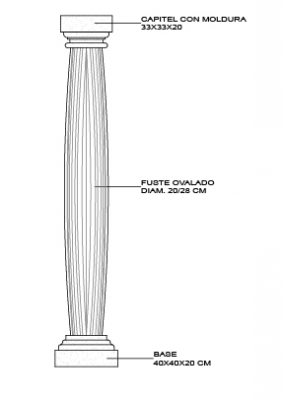 Columna 25x25 base, fuste ovalado diámetro 18/25 cm y capitel. REF COL - 05