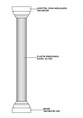 Columna redondeada con base fuste diámetro 22cm y capitel. REF. COL - 06